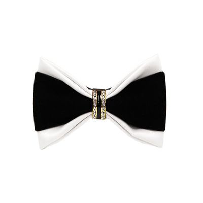 Hello Tie Men's Pre-tied Double Color PU Leather Luxury Bow Ties With Crystal Decoration- White