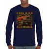 Tee Hunt Work Hard Haul Harder Men's Graphic Long Sleeve T-Shirt - American Pickup Truck Offroad 4x4 USA Design Medium Navy Blue view 2