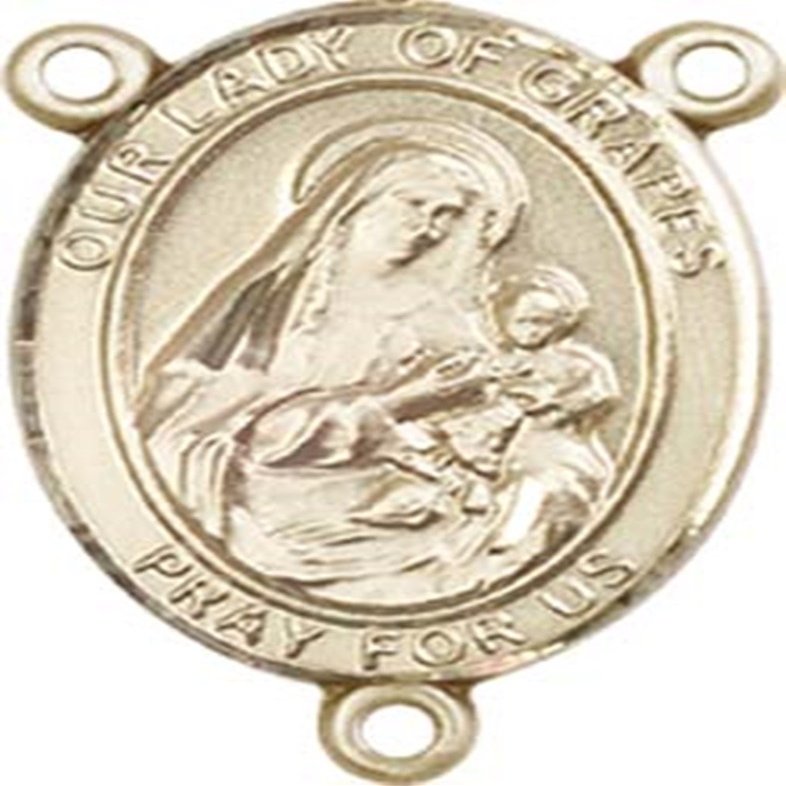 14K Gold Filled Our Lady of Grapes Rosary Centerpiece Medal, 3/4 Inch