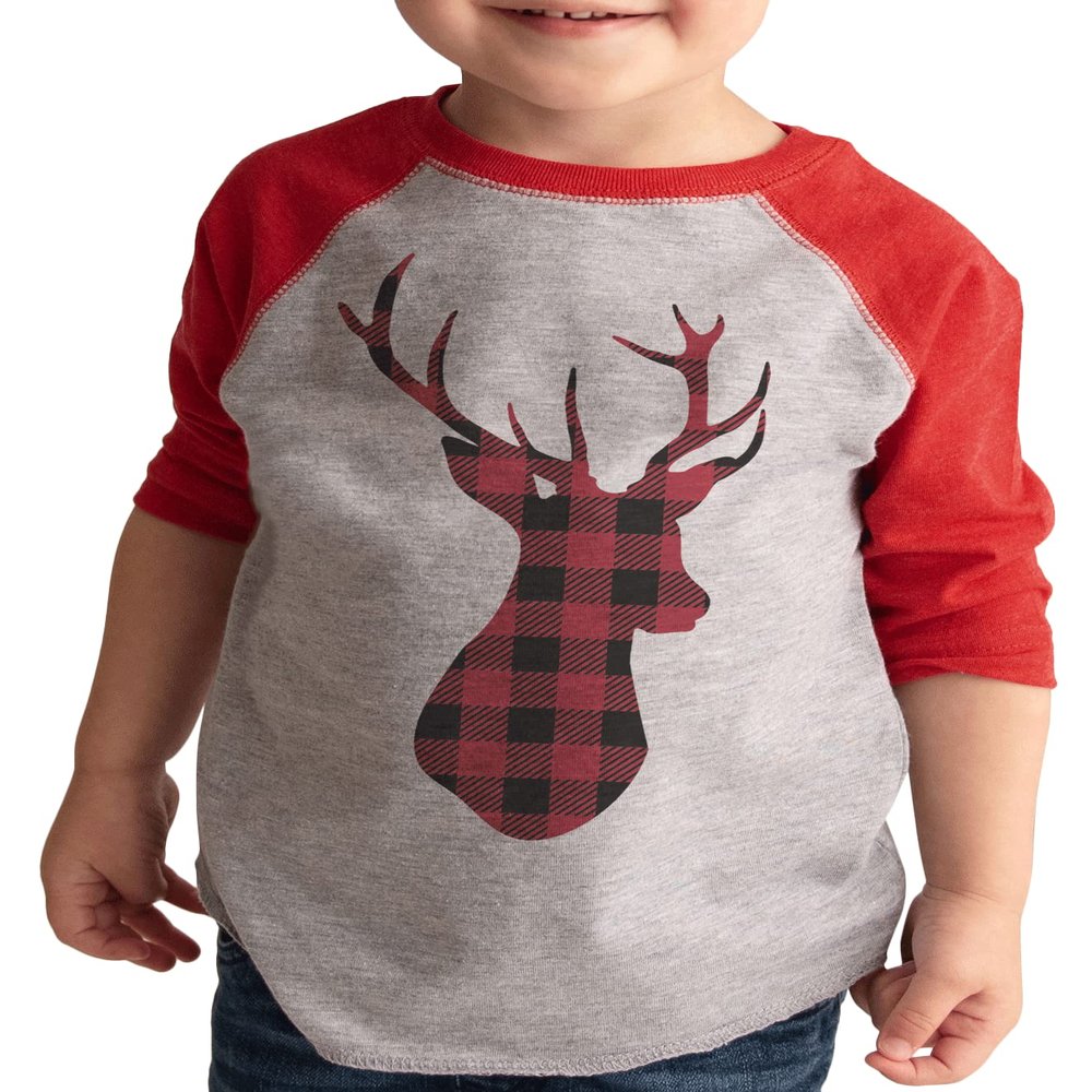 7 ate 9 Apparel Youth Plaid Deer Christmas Raglan Shirt Red XL