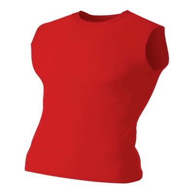 A4 Sportswear Red Adult Large Muscle Tee No Sleeve Tank High Performance Compression Moisture Wicking Shirt