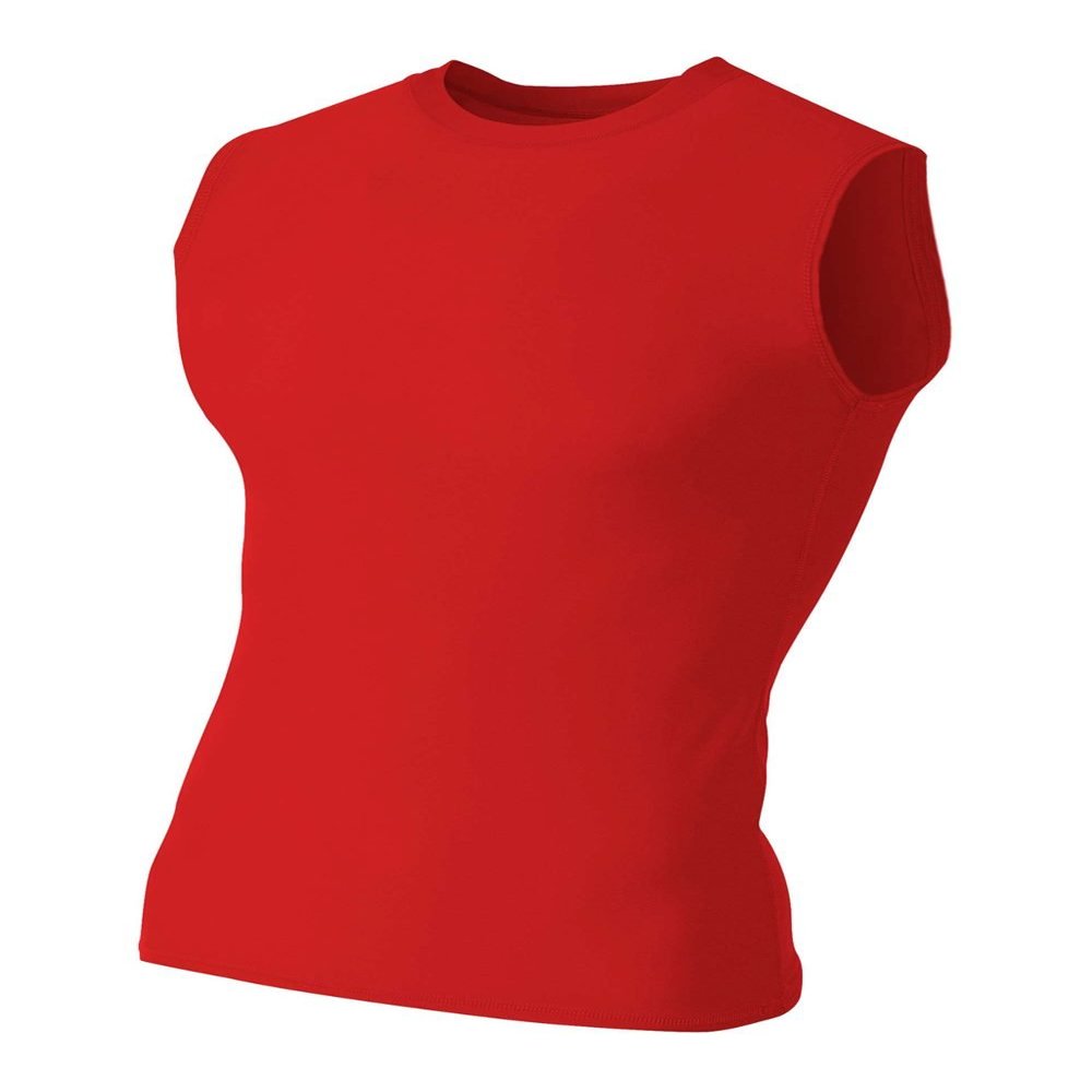 A4 Sportswear Red Adult Large Muscle Tee No Sleeve Tank High Performance Compression Moisture Wicking Shirt