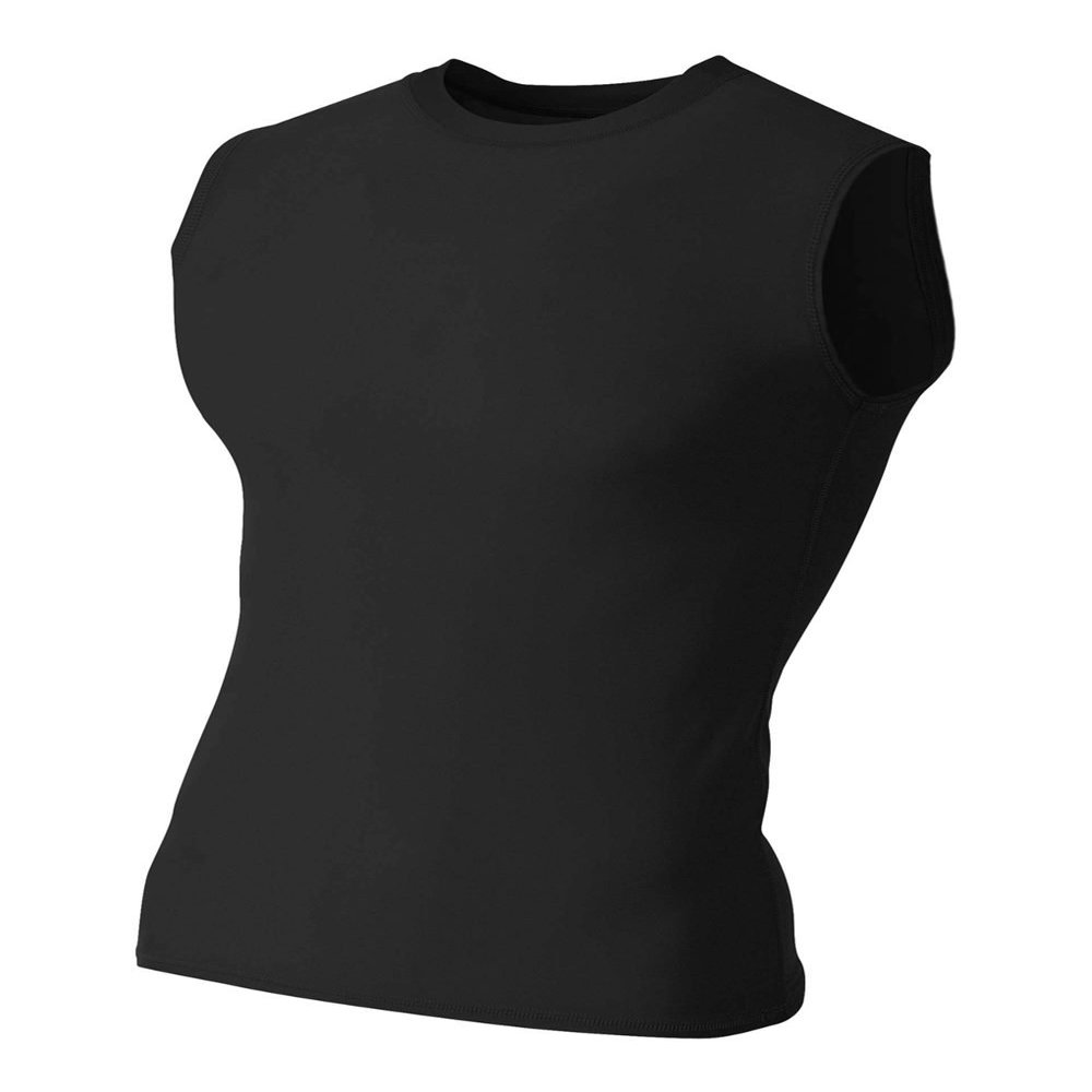 A4 Sportswear Black Adult 2XL Muscle Tee No Sleeve Tank High Performance Compression Moisture Wicking Shirt
