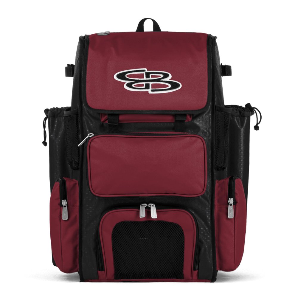 Boombah Superpack Bat Pack -Backpack Version (no wheels) - Holds up to 4 Bats - Black/Cardinal - For Baseball or Softball