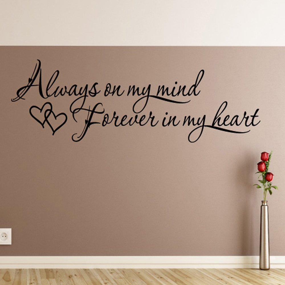 Always on My Mind Forever in My Heart Wall Decals Stickers, Black, 24"