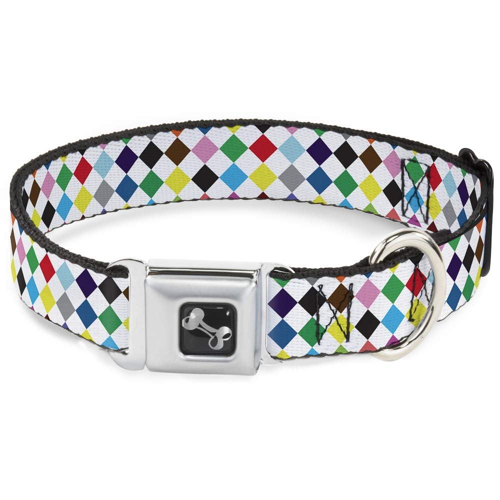 Dog Collar Seatbelt Buckle Diamonds White Multi Color 18 to 32 Inches 1.5 Inch Wide