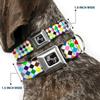 Dog Collar Seatbelt Buckle Diamonds White Multi Color 18 to 32 Inches 1.5 Inch Wide view 2