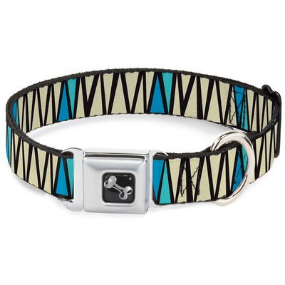 Dog Collar Seatbelt Buckle Zig Zag Doodle Black Cream Blues 16 to 23 Inches 1.5 Inch Wide