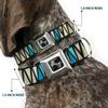 Dog Collar Seatbelt Buckle Zig Zag Doodle Black Cream Blues 16 to 23 Inches 1.5 Inch Wide view 2