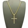 NYFASHION101 Slim Stone Stud Cross Pendant with Gold-Tone Chain Necklace - 2mm 24" Box Chain Necklace view 2