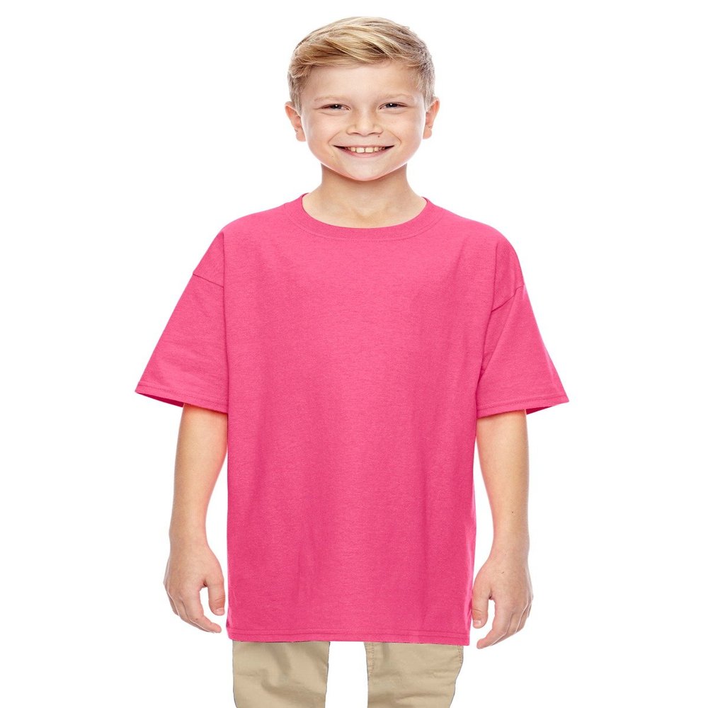 Gildan Big Boys Heavy Taped Neck Comfort Jersey T-Shirt, Safety Pink, S