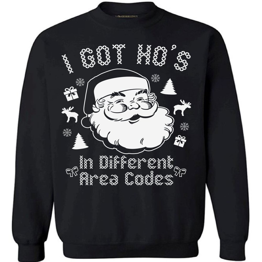 Awkwardstyles I Got Hos In Different Area Codes Sweater Ugly Christmas Crewneck 5XL Black