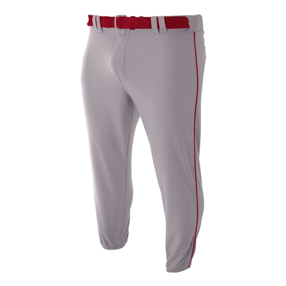 A4 Sportswear Youth Large Cardinal with Black Side Piping Elastic Bottom Baseball Pants