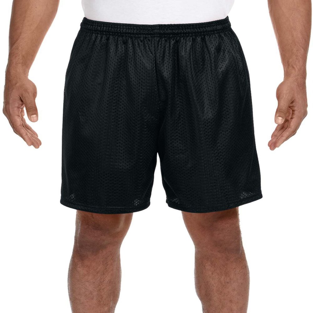 Adult Medium Black 7" Poly Mesh Moisture Wicking Athletic Shorts