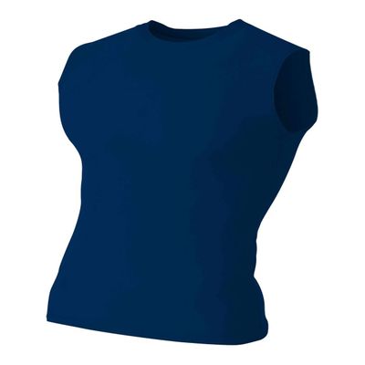 A4 Sportswear Navy Blue Adult 2XL Muscle Tee No Sleeve Tank High Performance Compression Moisture Wicking Shirt