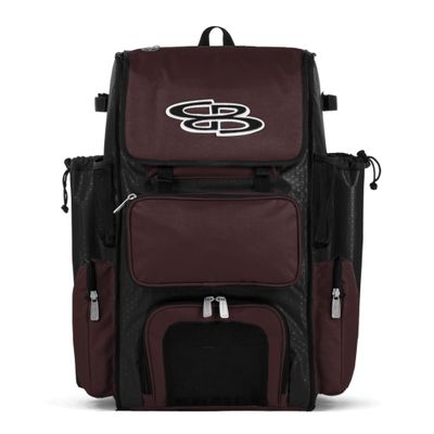 Boombah Superpack Bat Pack -Backpack Version (no wheels) - Holds up to 4 Bats - Black/Maroon - For Baseball or Softball
