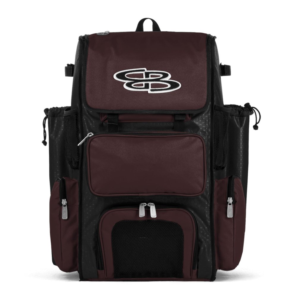 Boombah Superpack Bat Pack -Backpack Version (no wheels) - Holds up to 4 Bats - Black/Maroon - For Baseball or Softball