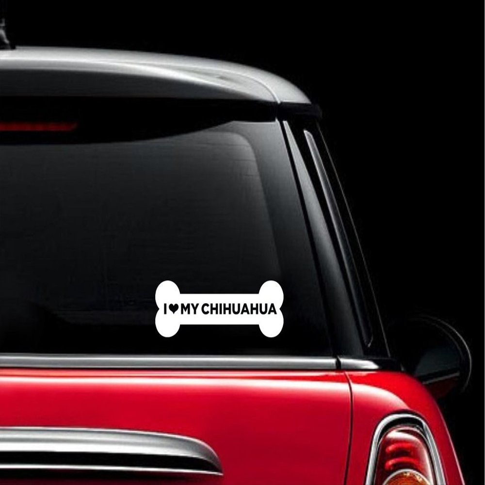 I Love My Chihuahua Dog Bone Decal Vinyl Sticker|Cars Trucks Vans Walls Laptop| White |7.5 x 3 in|CCI695