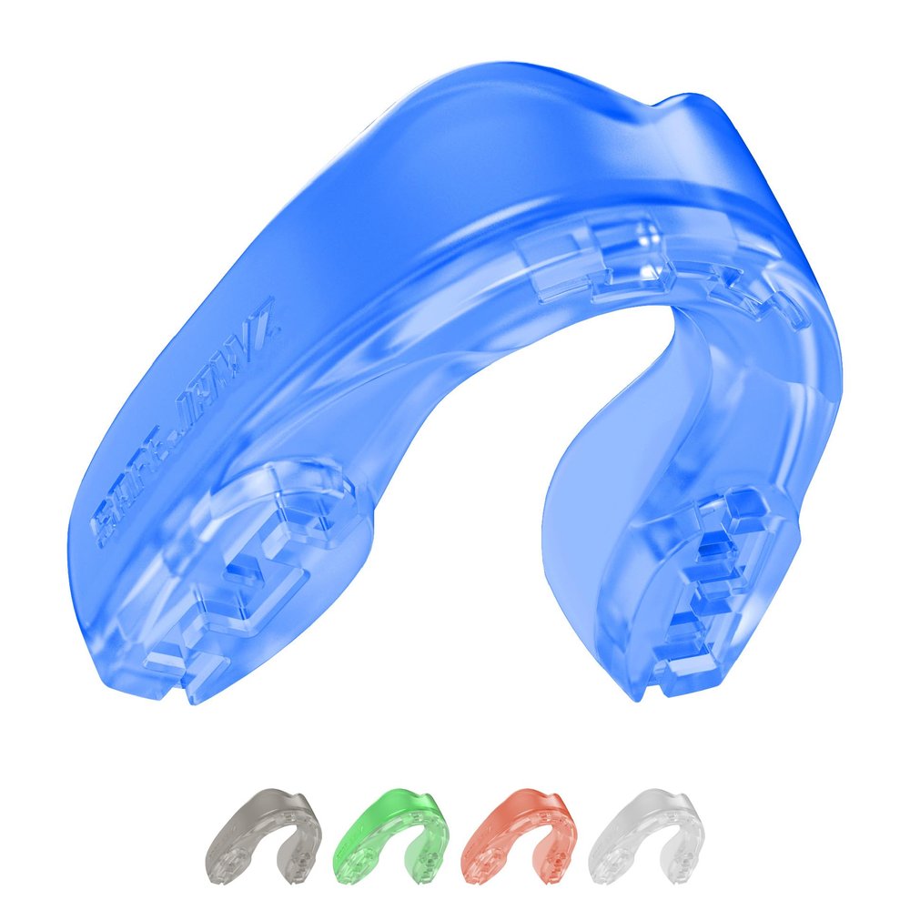 SafeJawz Elements Dual Layer Mouthguard Premium Protection Adults and Junior Gum Shield with Case for Boxing, MMA, Rugby, Martial Arts, Judo and All Contact Sports (Ice, Junior (up to 11))