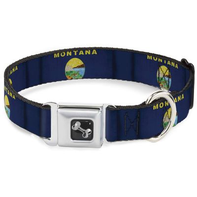 Dog Collar Seatbelt Buckle Montana Flags 13 to 18 Inches 1.5 Inch Wide