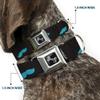 Dog Collar Seatbelt Buckle Mustaches Scattered Black Turquoise 15 to 26 Inches 1.0 Inch Wide view 2