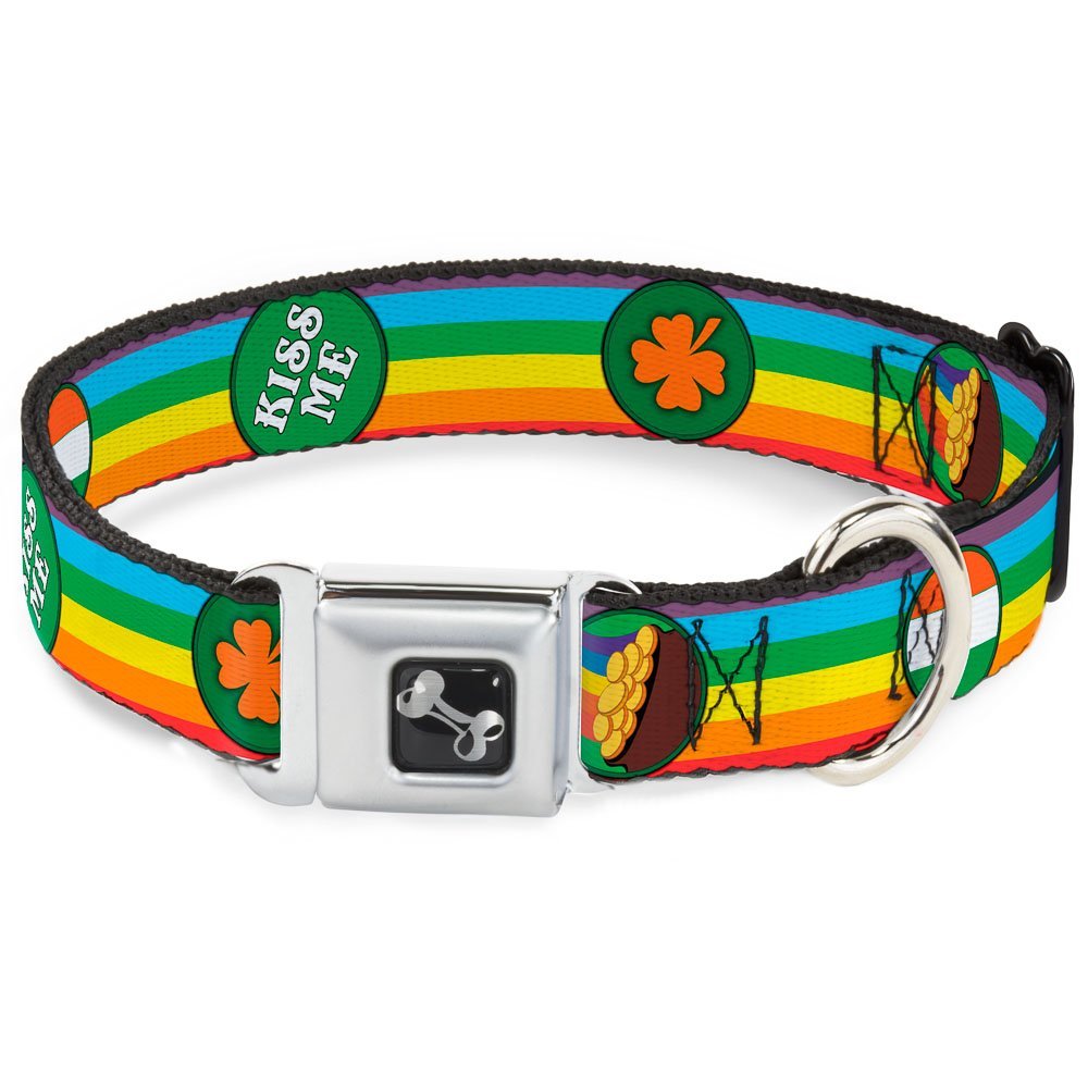 Dog Collar Seatbelt Buckle St Pats Rainbow Coins 11 to 17 Inches 1.0 Inch Wide