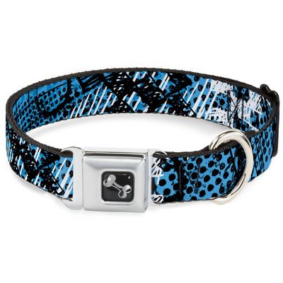 Dog Collar Seatbelt Buckle Grunge Gears Blue 16 to 23 Inches 1.5 Inch Wide