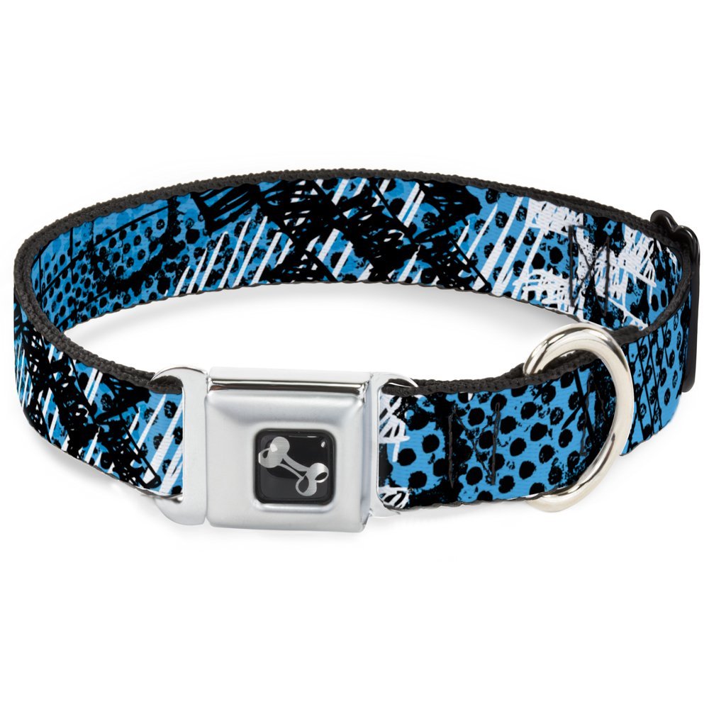 Dog Collar Seatbelt Buckle Grunge Gears Blue 16 to 23 Inches 1.5 Inch Wide