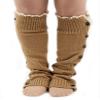 Ewanda store Women 80s Knitted Flat Knee High Button Down Crochet Lace Trim Leg Warmers,Khaki view 1