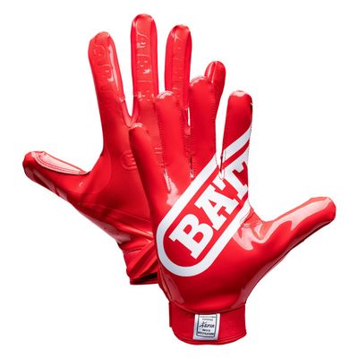 Battle Sports Double Threat Wide Receiver Football Gloves with Ultra Stick Tacky Grip Palm, Secure Fit Breathable Material & Superior Ball Control - Red, Youth Small