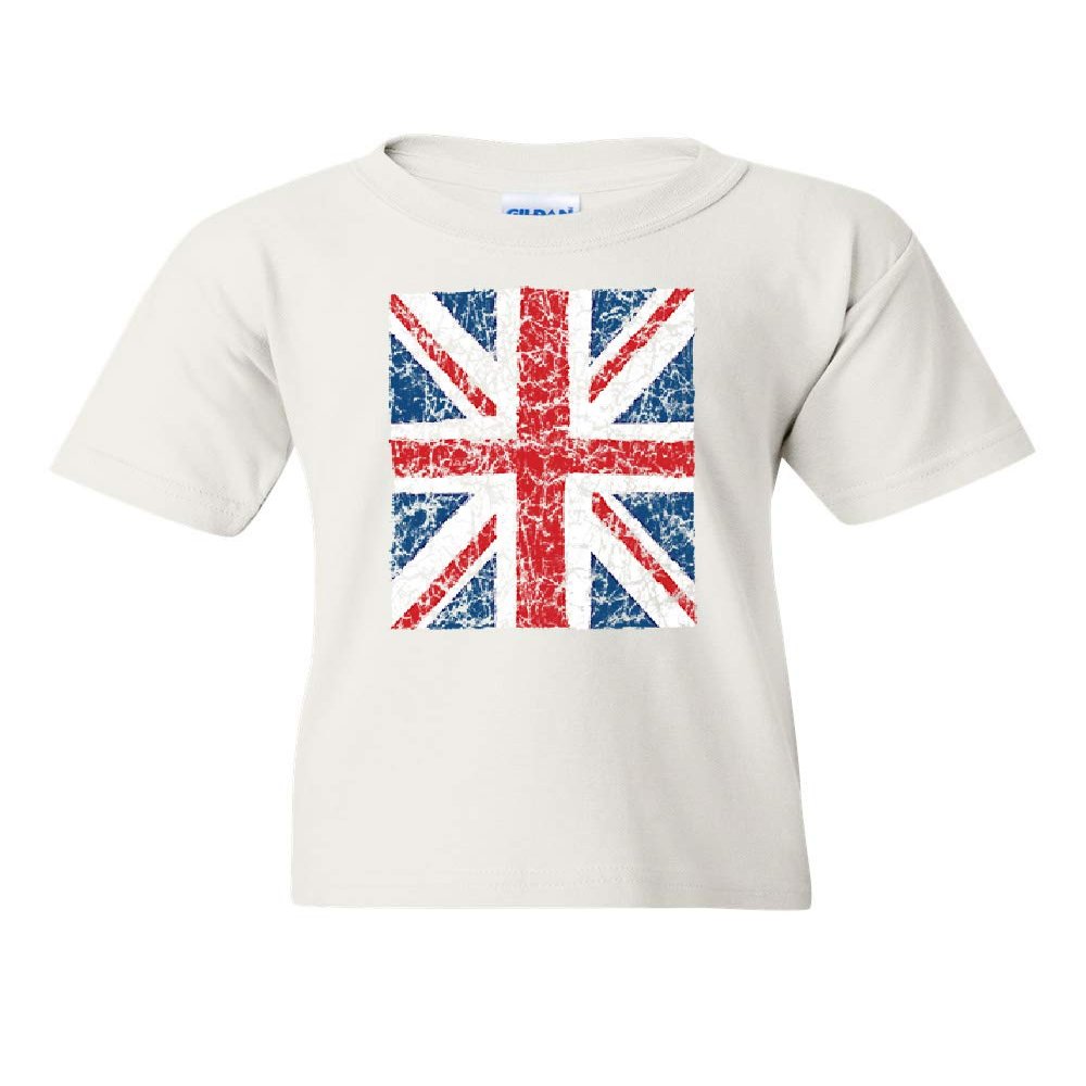 Union Jack Youth T-Shirt United Kingdom Distressed British Flag Kids Tee White Small
