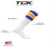 TCK Retro 3 Stripe Tube Socks (Royal/Gold, Small) view 4