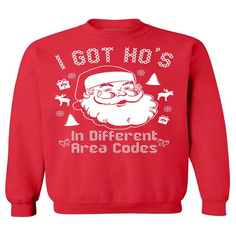 Awkward Styles I Got Hos In Different Area Codes Sweater Ugly Christmas Crewneck 5XL Red