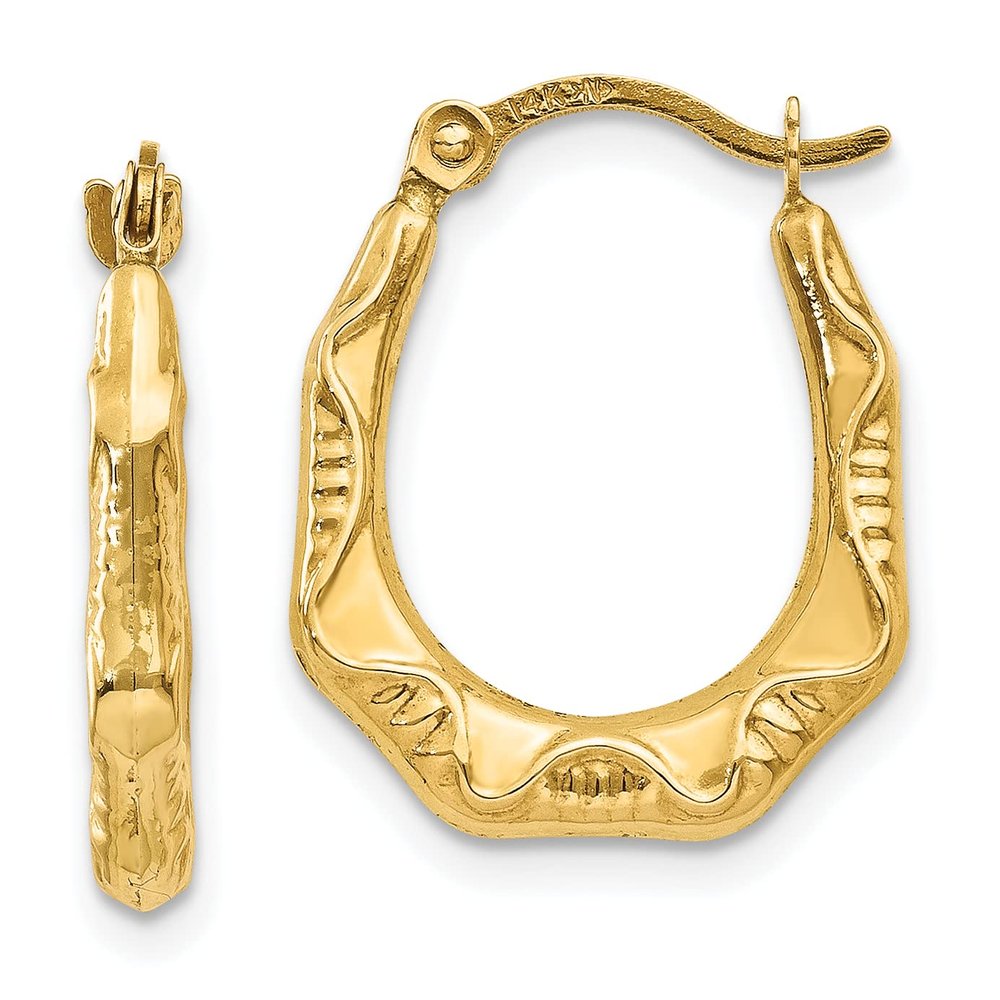 14k Yellow Gold Hollow Oval Hoop Earrings