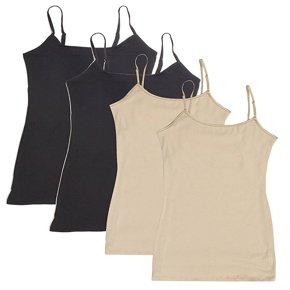 Active Basics Women's Camisole 8745 - 4 PACK: (2)BLACK(2)BEIGE, L