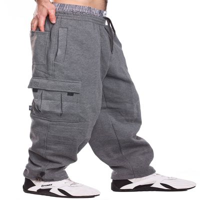 Mens Fleece Cargo Sweatpants, Large, Dark Grey