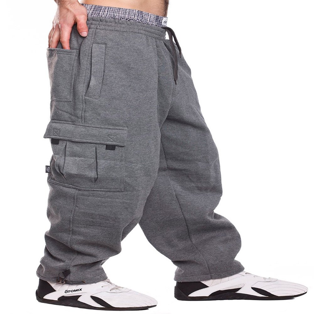 Mens Fleece Cargo Sweatpants, Large, Dark Grey