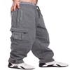Mens Fleece Cargo Sweatpants, Large, Dark Grey view 1