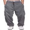 Mens Fleece Cargo Sweatpants, Large, Dark Grey view 2