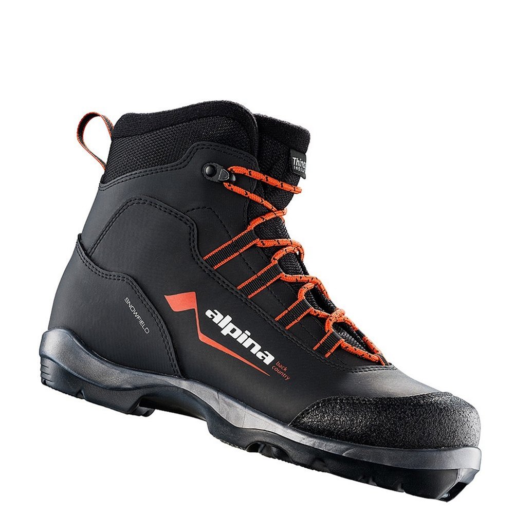 Alpina Sports Snowfield Backcountry Cross Country Nordic Touring Ski Boots, Black/Orange/White, Euro 42