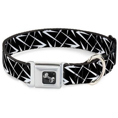 Dog Collar Seatbelt Buckle Spikes Scattered Black White 15 to 26 Inches 1.0 Inch Wide