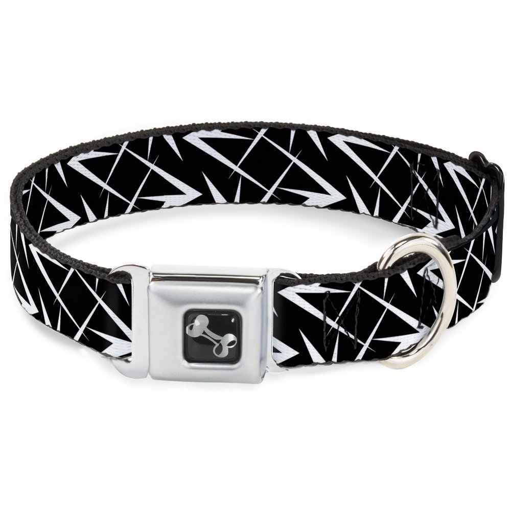 Dog Collar Seatbelt Buckle Spikes Scattered Black White 15 to 26 Inches 1.0 Inch Wide