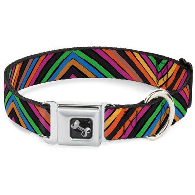 Dog Collar Seatbelt Buckle Chevron Freehand Close Up Multi Color 16 to 23 Inches 1.5 Inch Wide