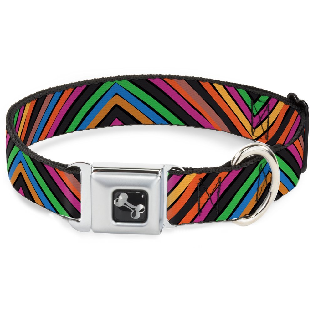 Dog Collar Seatbelt Buckle Chevron Freehand Close Up Multi Color 16 to 23 Inches 1.5 Inch Wide