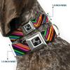 Dog Collar Seatbelt Buckle Chevron Freehand Close Up Multi Color 16 to 23 Inches 1.5 Inch Wide view 2