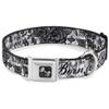 Dog Collar Seatbelt Buckle Born to Blossom Black White 9 to 15 Inches 1.0 Inch Wide view 1