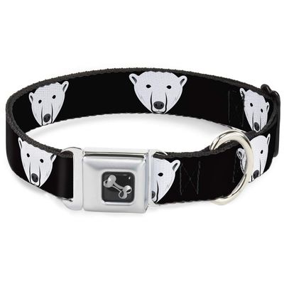 Dog Collar Seatbelt Buckle Polar Bear Repeat Black 18 to 32 Inches 1.5 Inch Wide