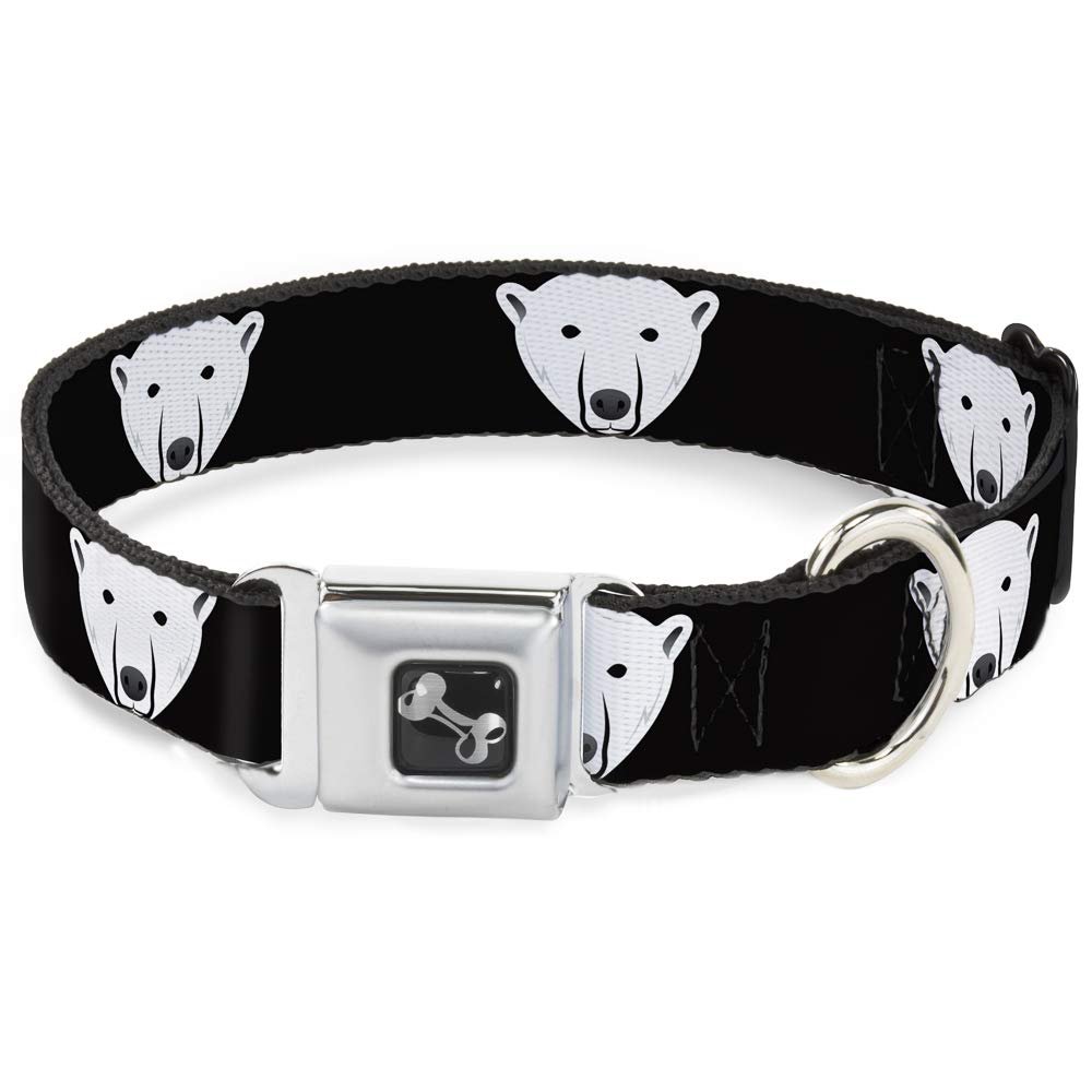 Dog Collar Seatbelt Buckle Polar Bear Repeat Black 18 to 32 Inches 1.5 Inch Wide