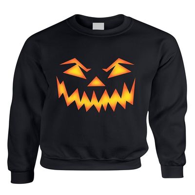 ALLNTRENDS Adult Crewneck Angry Pumpkin Face Halloween Costume Top Idea (L, Black)
