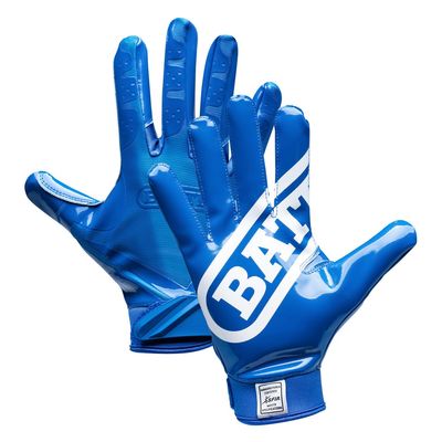 Battle Sports Double Threat Wide Receiver Football Gloves with Ultra Stick Tacky Grip Palm, Secure Fit Breathable Material & Superior Ball Control - Blue, Youth Large
